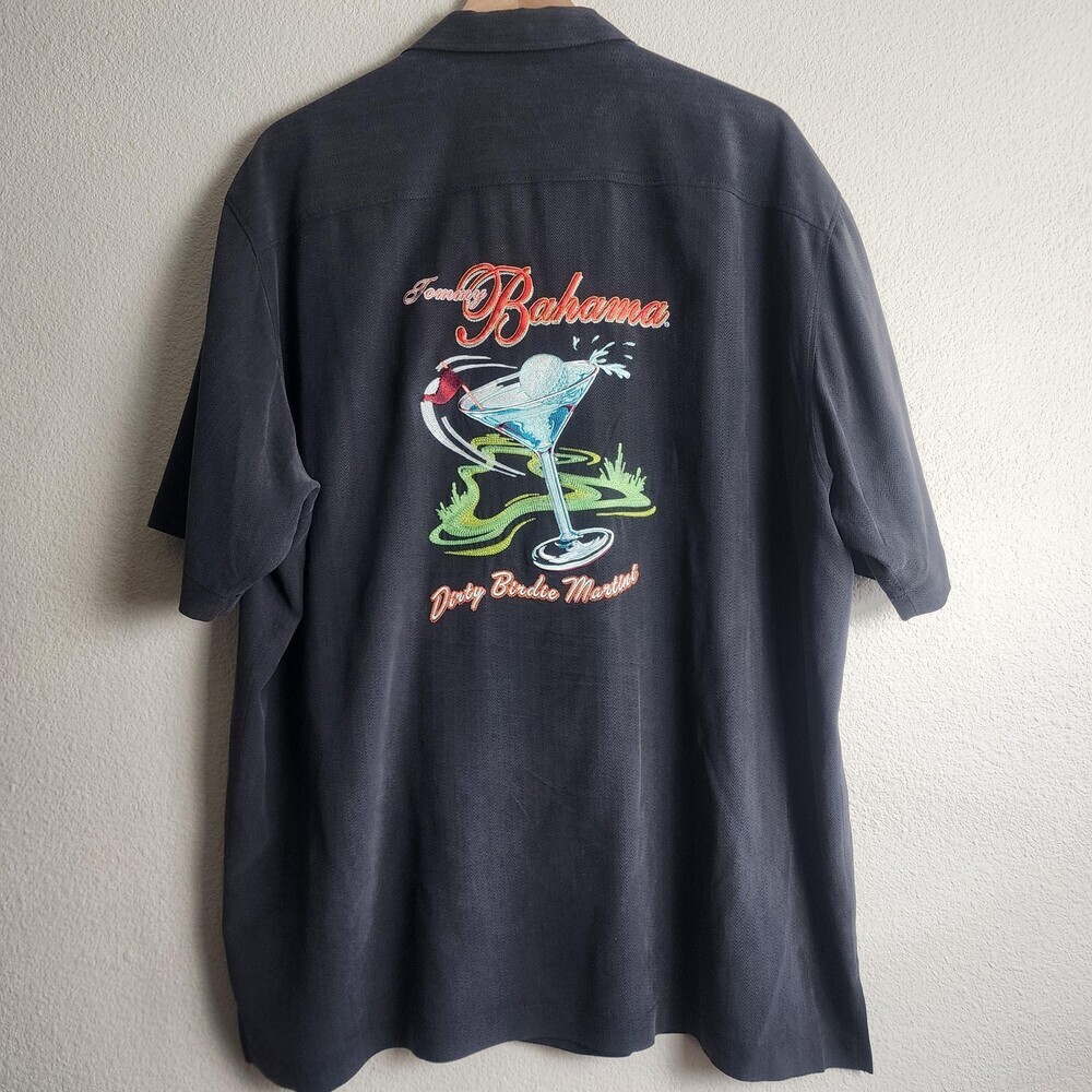 Tommy Bahama Button Shirt Mens XL Black Silk Dirty Birdie Martini Golf Casual